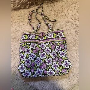 Vera Bradley Floral Quilted Tote in Purple, Black and Lime